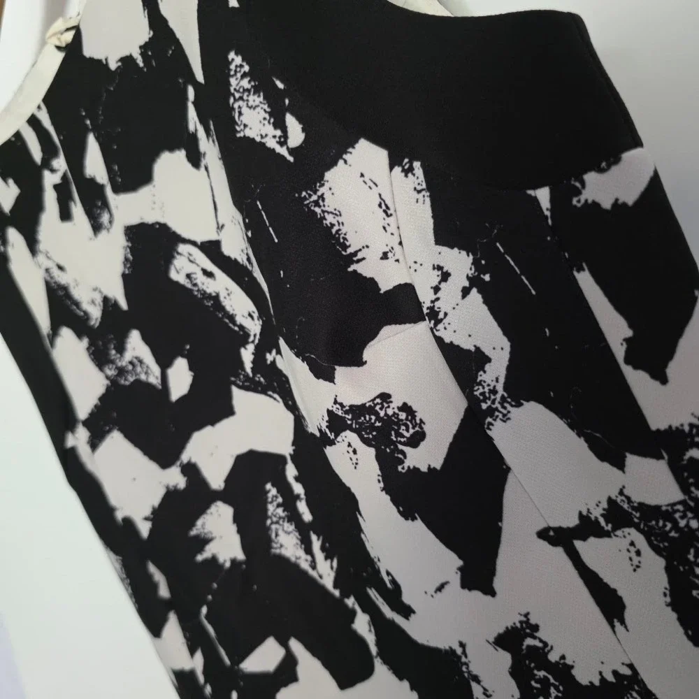 H&M‎ Black Beige Abstract Print Sleeveless Sheath Dress Size 4 Workwear Cocktail